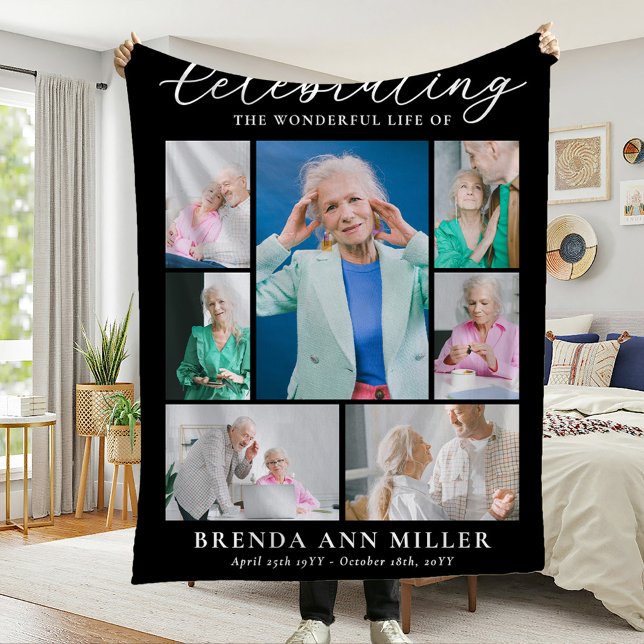 Elegant Photo Collage Memorial Funeral Tribute Fleece Blanket (Creator Uploaded)