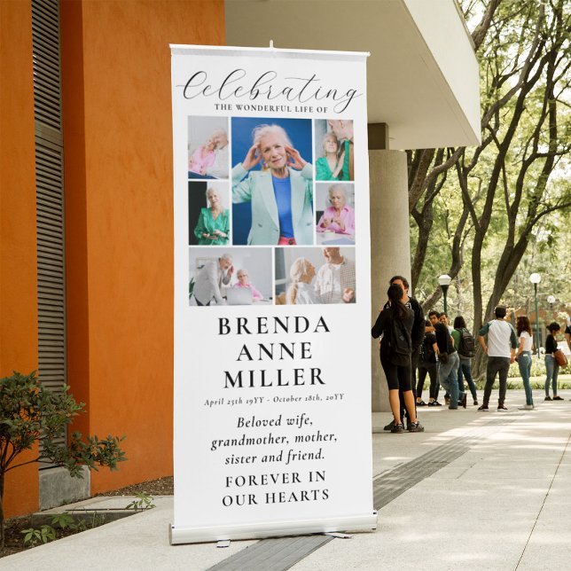 Elegant Photo Collage Memorial Funeral Tribute Retractable Banner (Creator Uploaded)