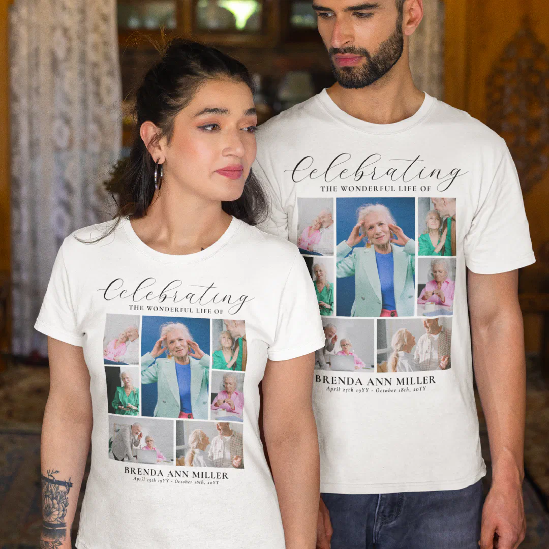 Elegant Photo Collage Memorial Funeral Tribute T-Shirt (Creator Uploaded)