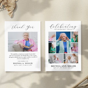 Elegant Photo Collage Memorial Funeral Tribute  Thank You Card