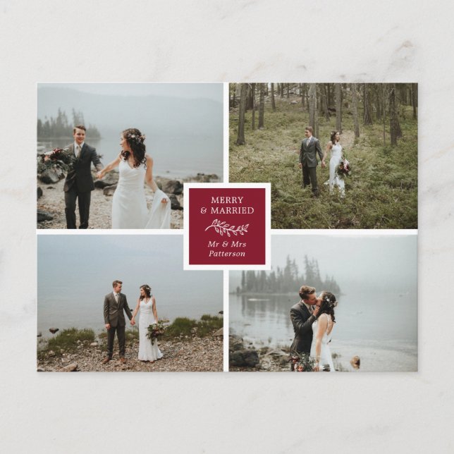 Elegant Photo Collage Merry & Married Postcard (Front)