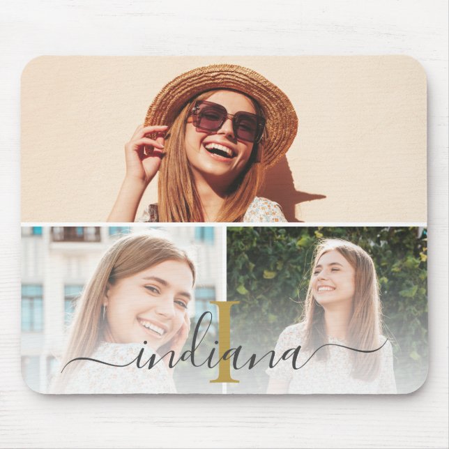 Elegant Photo Collage Monogram Custom Mouse Pad (Front)