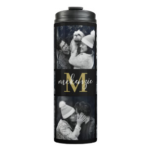 Elegant Photo Collage Monogram Name Thermal Tumbler