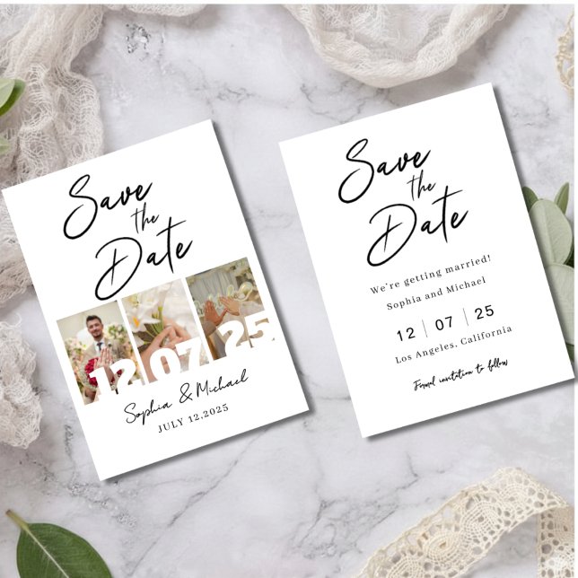 Elegant Photo Collage Save the Date Card (Creator Uploaded)