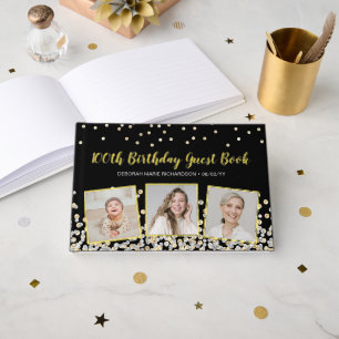 Elegant Photo Collage Silver Gold 100th Birthday Foil Guest Book