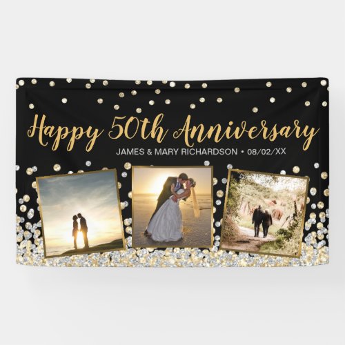 Elegant Photo Collage Silver Gold 50th Anniversary Banner