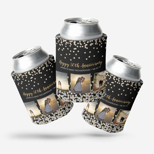 Elegant Photo Collage Silver Gold 50th Anniversary Can Cooler