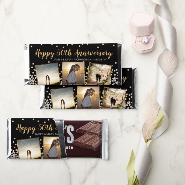 Elegant Photo Collage Silver Gold 50th Anniversary Hershey Bar Favors (Front)