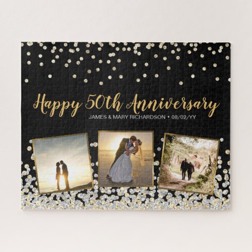 Elegant Photo Collage Silver Gold 50th Anniversary Jigsaw Puzzle