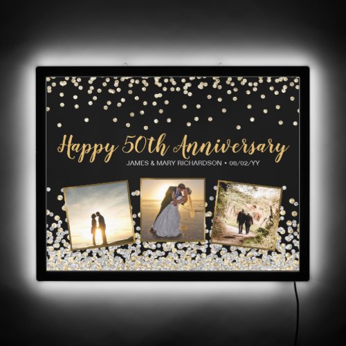 Elegant Photo Collage Silver Gold 50th Anniversary LED Sign