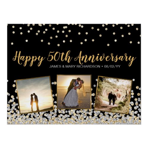 Elegant Photo Collage Silver Gold 50th Anniversary Poster