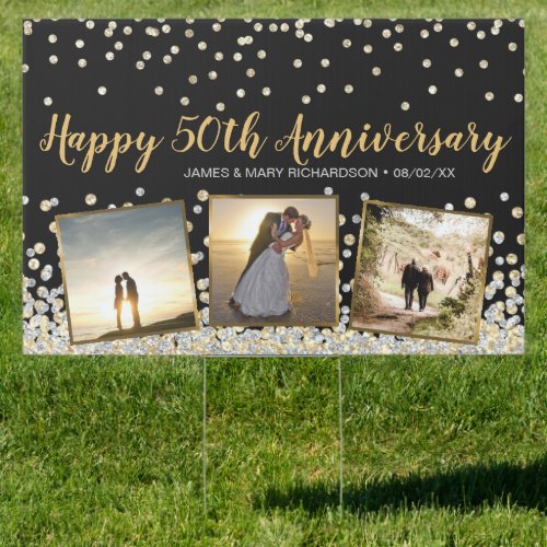 Elegant Photo Collage Silver Gold 50th Anniversary Sign