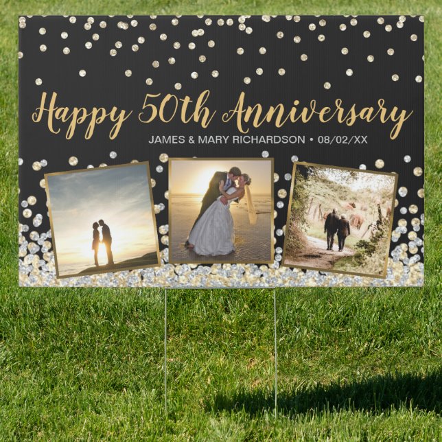 Elegant Photo Collage Silver Gold 50th Anniversary Sign (Insitu)