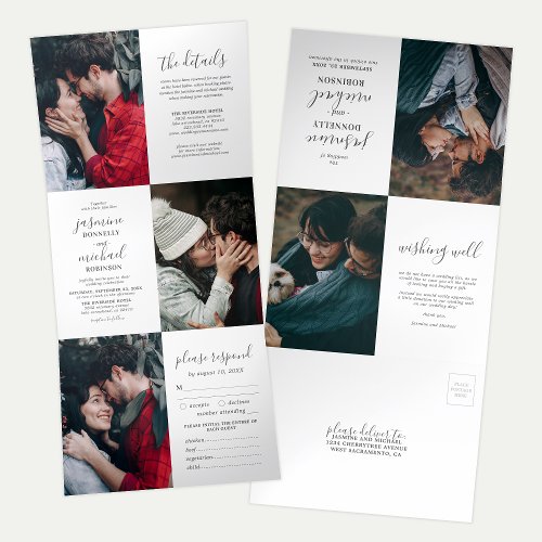Elegant Photo Collage Wedding All In One Tri_Fold Invitation