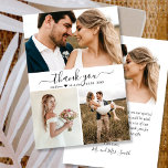 Elegant Photo Collage Wedding Thank You Card<br><div class="desc">Elegant, Modern Wedding "Thank You" Calligraphy 3 Photo Collage Card. Stylish wedding thank you card template featuring three (3) photo on the front and one (1) photo on the back. Featuring a "Thank You" text in a swirly hand lettering typography script swash tail font in black on white background. Personalize...</div>