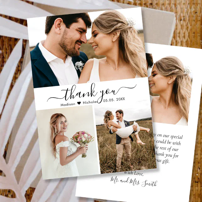 Elegant Photo Collage Wedding Thank You Card | Zazzle