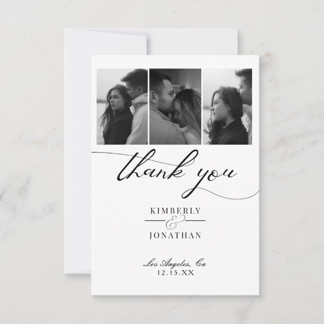 Elegant  Photo Collage Wedding Thank You Card (Front)