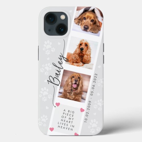 Elegant Photo Collage with Paw Prints Pet Memorial iPhone 13 Case