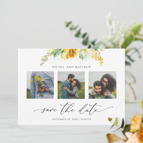 Elegant Photo Collage Yellow Floral Wedding  Save The Date