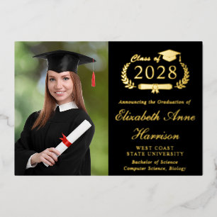 Elegant Photo College Black Graduation Party Foil Invitation