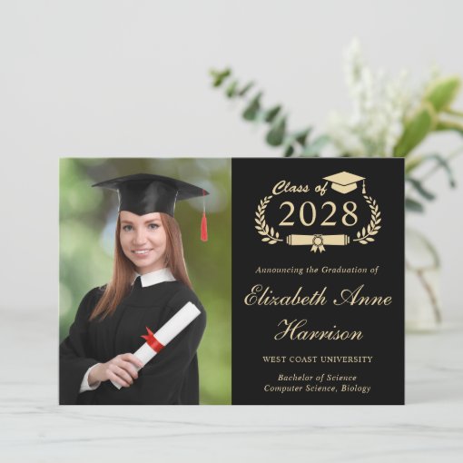 Elegant Photo College Black Graduation Party Invitation | Zazzle