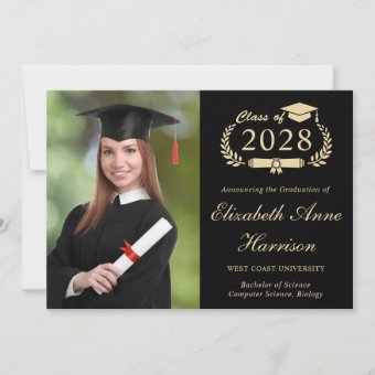 Elegant Photo College Black Graduation Party Invitation | Zazzle