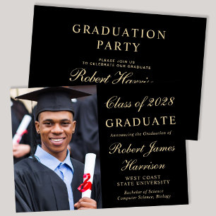 Elegant Photo College Black Graduation Party Invitation