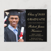 Elegant Photo College Black Graduation Party Invitation Postcard (Front)