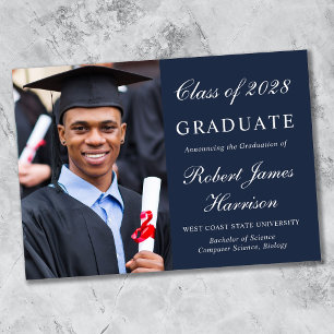 Elegant Photo College Blue Graduation Announcement