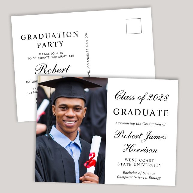 Elegant Photo College Graduation Party Invitation Postcard (Creator Uploaded)
