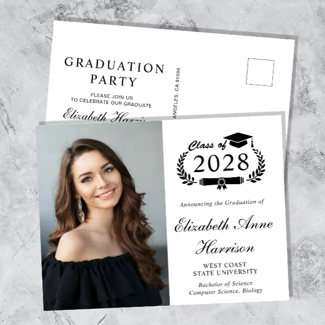 Elegant Photo College Graduation Party Invitation Postcard | Zazzle