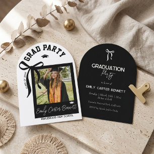 Elegant Photo Coquette Black Bow Graduation Invitation