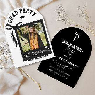 Elegant Photo Coquette Black Bow Graduation  Invitation