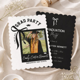 Elegant Photo Coquette Black White Bow Graduation  Invitation