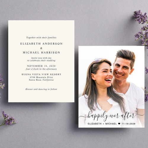 Elegant Photo Cream Budget Wedding Invitation