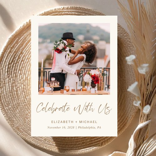 Elegant Photo Cream Gold Wedding Reception Invitation