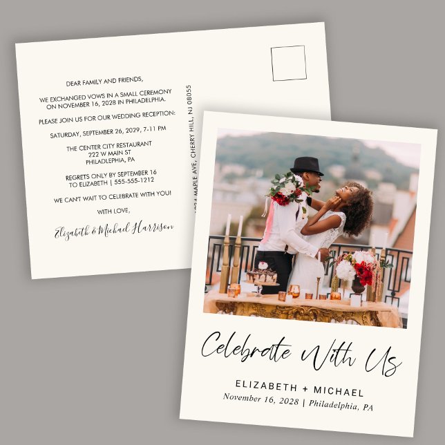 Elegant Photo Cream Wedding Reception Announcement Postcard (Creator Uploaded)