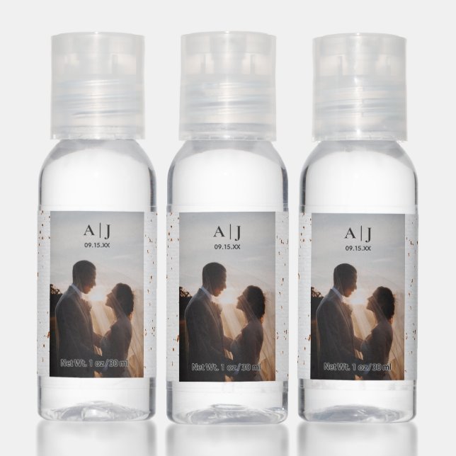 Elegant Photo Custom Monogram Wedding Favor Hand Sanitizer (Set)
