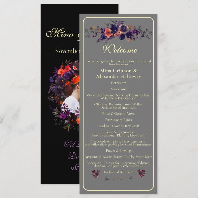 Elegant Photo Dark Autumn Floral Wedding  Program (Front/Back)