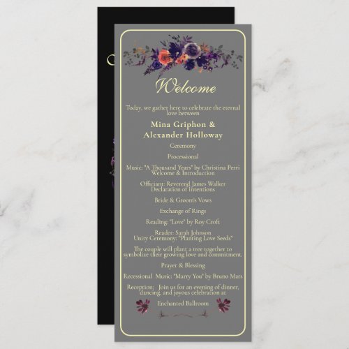 Elegant Photo Dark Autumn Floral Wedding  Program