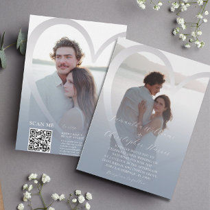 Elegant Photo Dusty Blue & Silver Heart Wedding Invitation