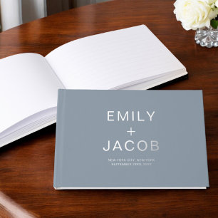 Elegant Photo Dusty Blue Silver Modern Minimalist Foil Guest Book
