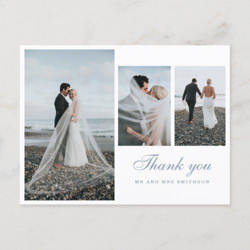Elegant Photo Dusty Blue Wedding Thank You Postcard