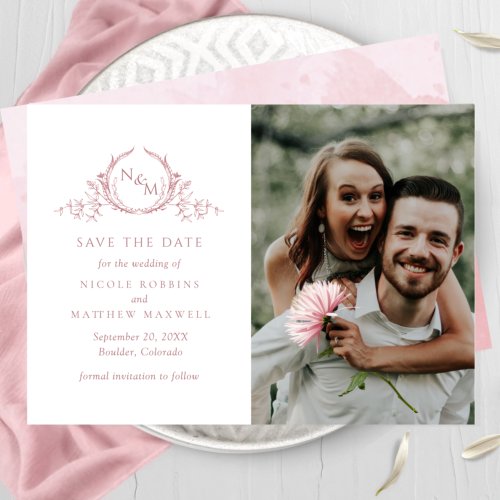 Elegant Photo Dusty Rose Monogram Wedding Save The Date