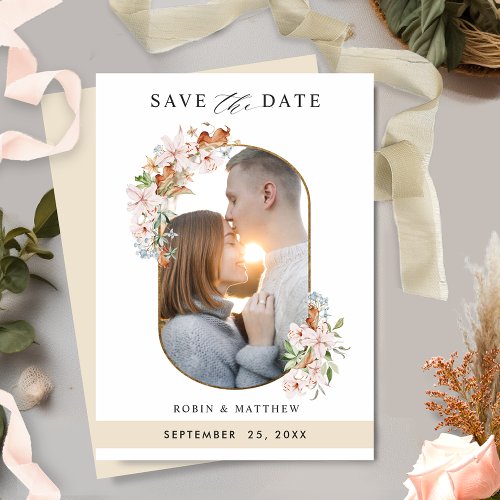 Elegant Photo Earthy Blooms with Beige Wedding Save The Date