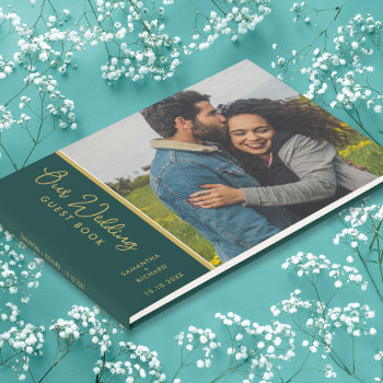 Elegant Photo Emerald Green And Gold Wedding  Guest Book by weddingimpressions at Zazzle