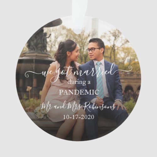 Elegant Photo First Christmas Married Pandemic Ornament