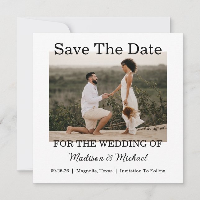 Elegant Photo Flat Wedding Save The Date Card (Front)