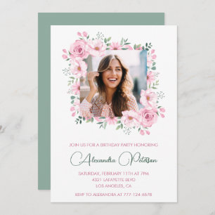 Elegant Photo Floral 38th birthday invitations