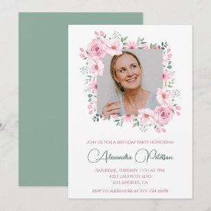 Elegant Photo Floral 58th birthday invitations 